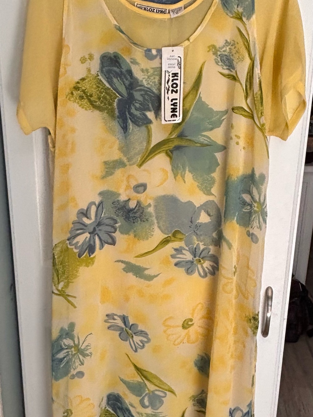 Kloz Lyng Yellow Floral Maxi Dress with Blue-Green Blooms